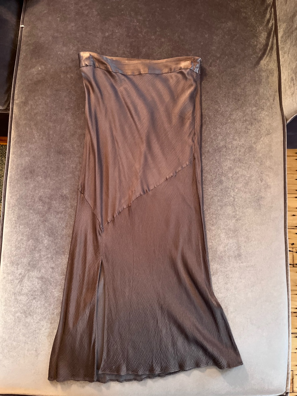 Anthropologie Brown Midi Side Slit Slip Skirt
